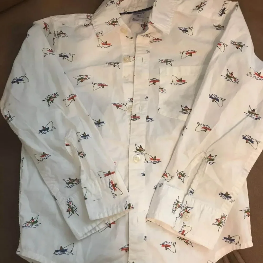 Bundle Boys Youth Dress Shirts Winter Fishing Print Carters Old Navy 3T